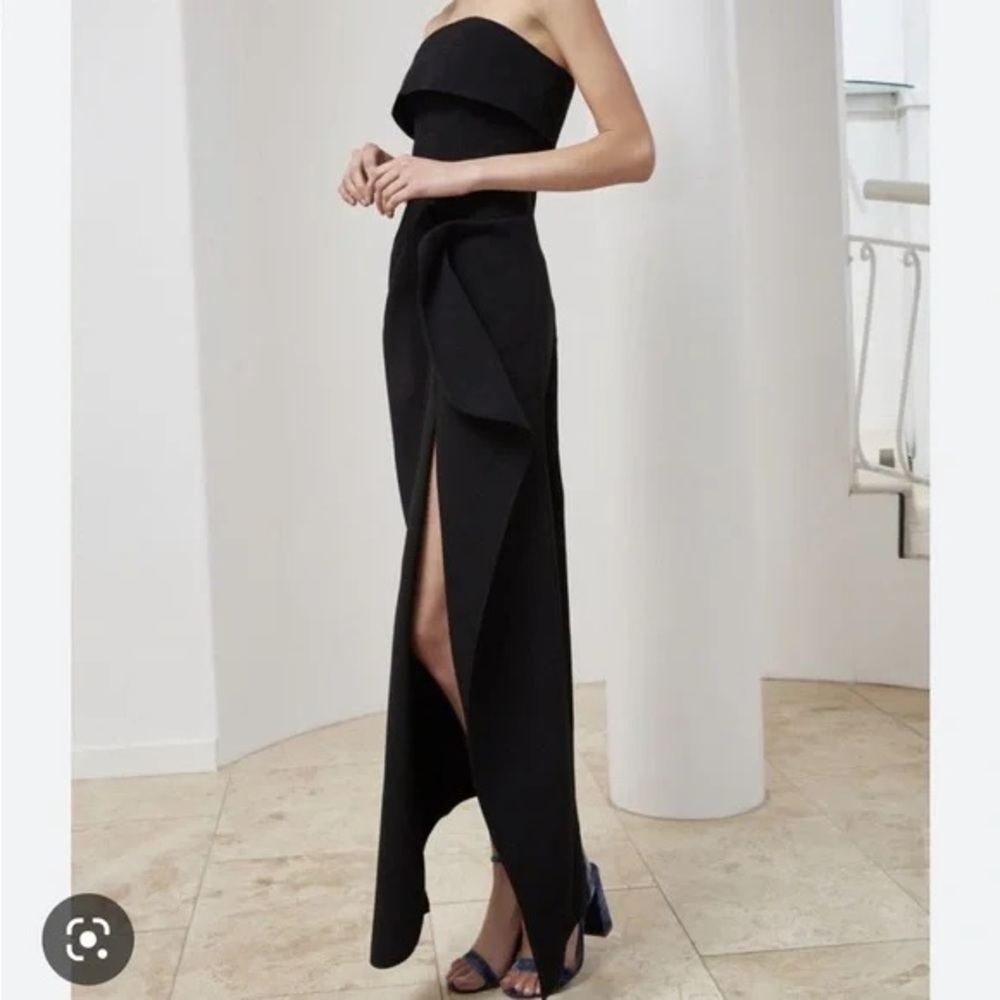 C/MEO‎ Collective Strapless Black Draped Gown with Front Slit